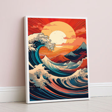 Dramatic Ocean Waves And Sunset Canvas Wall Art