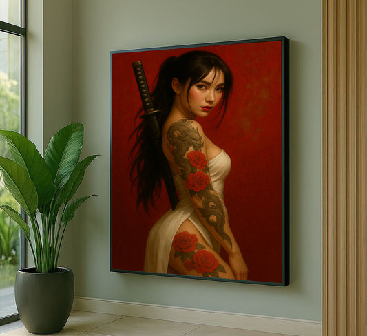 Enchanting Samurai Woman With Tattoos Canvas Wall Art