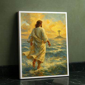Mystical Jesus Walking On Water At Sunset Canvas Wall Art
