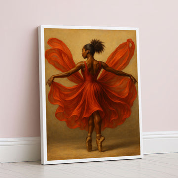 Graceful Ballerina In Flowing Red Dress Canvas Wall Art