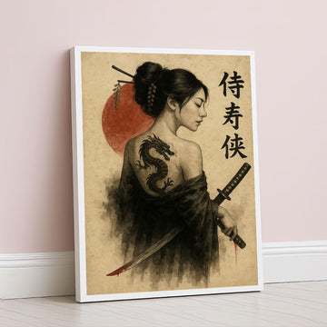 Enchanting Samurai Woman With Dragon Tattoo Canvas Wall Art
