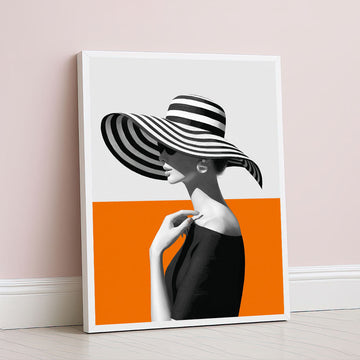 Striking Woman In Striped Hat With Orange Canvas Wall Art