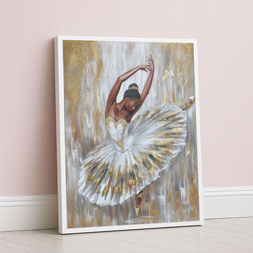 Elegant Ballerina In Gold And White Tutu Canvas Wall Art