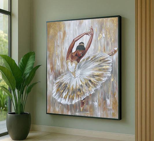 Elegant Ballerina In Gold And White Tutu Canvas Wall Art