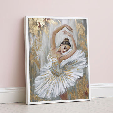 Graceful Ballerina In White And Gold Dress Canvas Wall Art