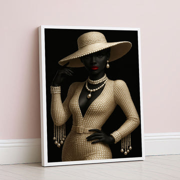 Elegant Black Woman In Pearl Hat Canvas Wall Art