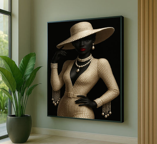 Elegant Black Woman In Pearl Hat Canvas Wall Art