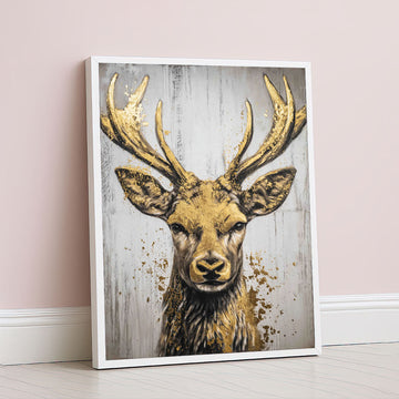Majestic Gold-accented Stag Portrait Canvas Wall Art