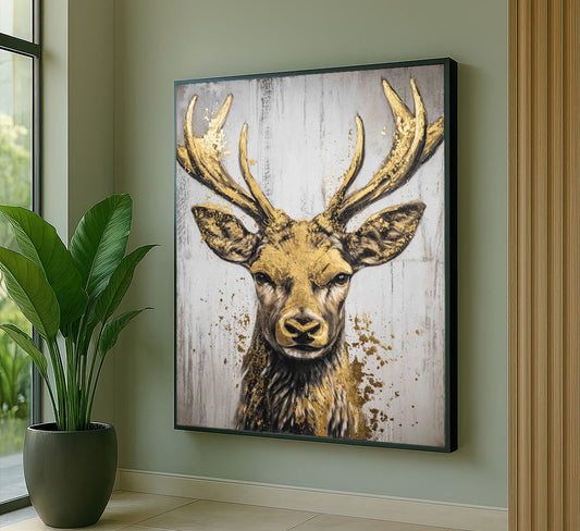 Majestic Gold-accented Stag Portrait Canvas Wall Art