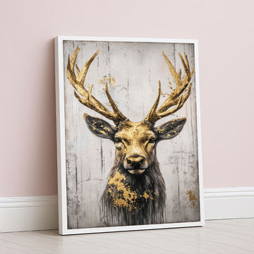 Majestic Golden Deer With Antlers Canvas Wall Art