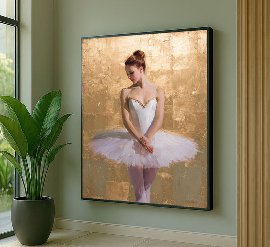 Elegant Ballerina In White Tutu Canvas Wall Art
