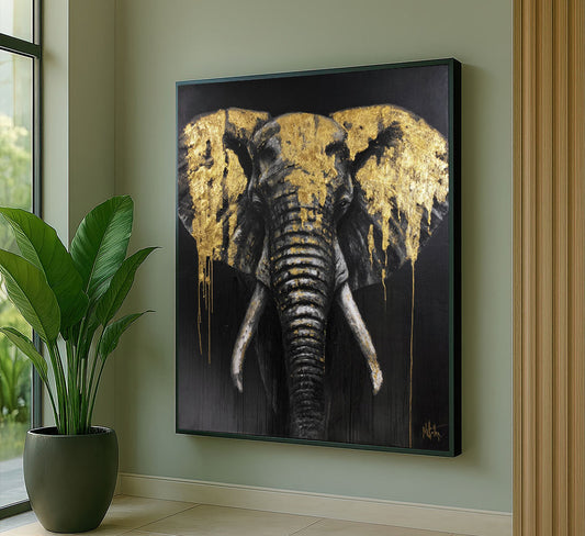 Majestic Elephant With Gold Accents Canvas Wall Art