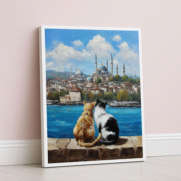 Captivating Cats Overlooking Istanbul Skyline Canvas Wall Art