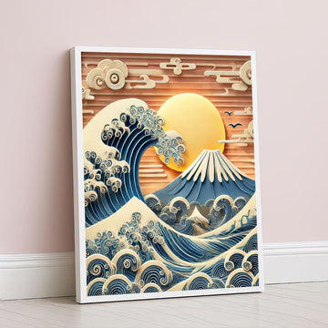 Japanese Wave And Mount Fuji Inspired Canvas Wall Art