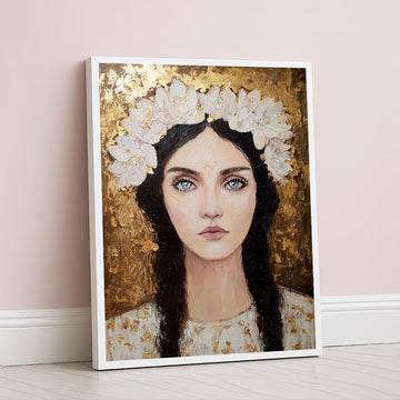 Enchanting Woman With Floral Crown Canvas Wall Art