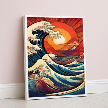 Dramatic Ocean Waves And Fiery Sunset Canvas Wall Art