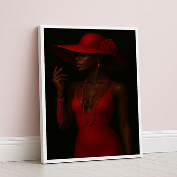 Elegant Black Woman In Red Hat Canvas Wall Art