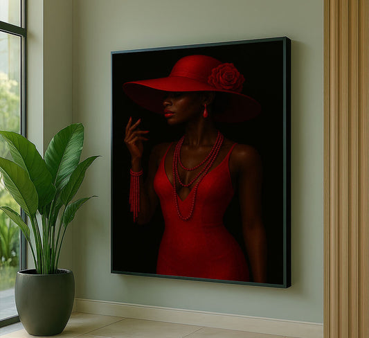Elegant Black Woman In Red Hat Canvas Wall Art