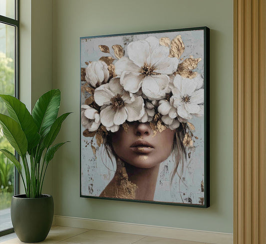 Enchanting Woman With Golden Floral Crown Canvas Wall Art