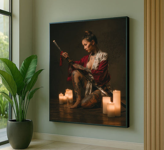 Enchanting Tattooed Woman With Katana Canvas Wall Art