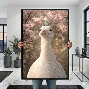 Enchanting White Peacock With Blossoms Canvas Wall Art