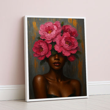 Enchanting Woman With Pink Floral Headpiece Canvas Wall Art