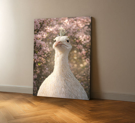 Enchanting White Peacock With Blossoms Canvas Wall Art
