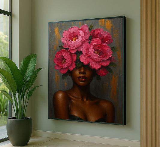 Enchanting Woman With Pink Floral Headpiece Canvas Wall Art