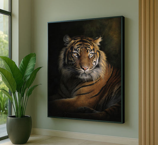 Majestic Tiger In Shadowed Jungle Canvas Wall Art