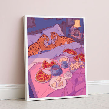 Whimsical Tigers Dining In Bed Canvas Wall Art