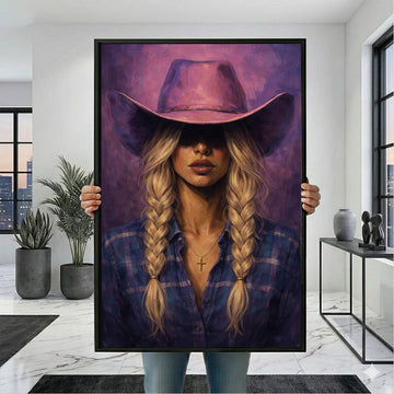 Mysterious Blonde Woman In Purple Hat Canvas Wall Art