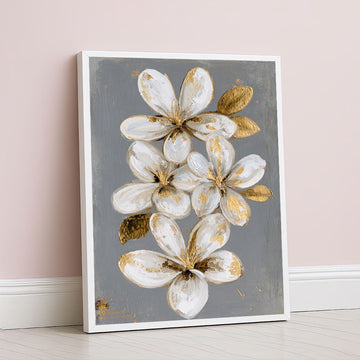 Elegant White And Gold Floral Canvas Wall Art