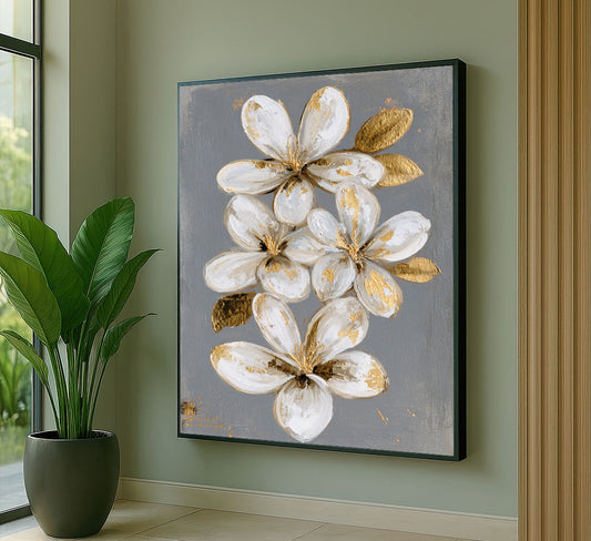 Elegant White And Gold Floral Canvas Wall Art