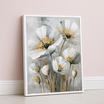 Enchanting White And Gold Poppies Canvas Wall Art