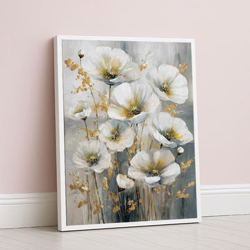 Elegant White And Gold Blossoms Canvas Wall Art