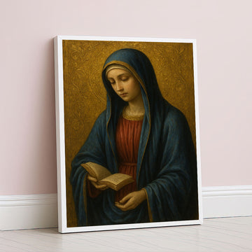 Graceful Woman Reading With Blue Veil Canvas Wall Art