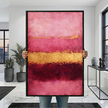 Vibrant Pink And Gold Abstract Canvas Wall Art