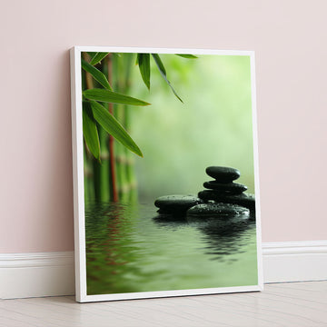 Serene Bamboo And Zen Stones Reflection Canvas Wall Art