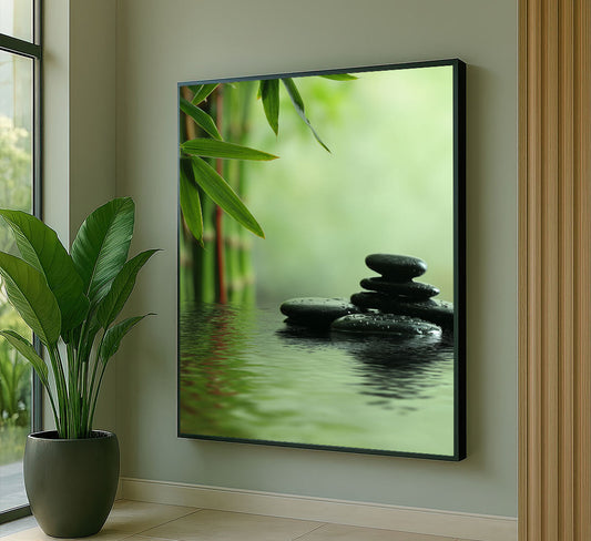 Serene Bamboo And Zen Stones Reflection Canvas Wall Art