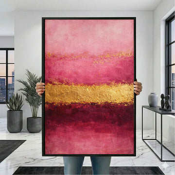 Vibrant Pink And Gold Abstract Canvas Wall Art