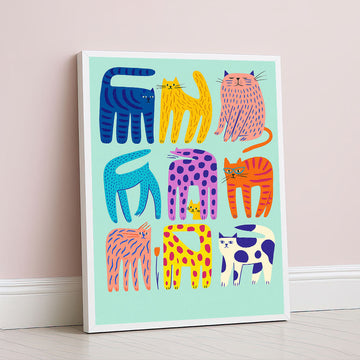Vibrant Colorful Cats In Playful Poses Canvas Wall Art