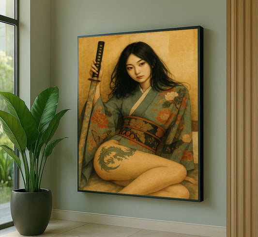 Enchanting Samurai Woman With Tattoos Canvas Wall Art