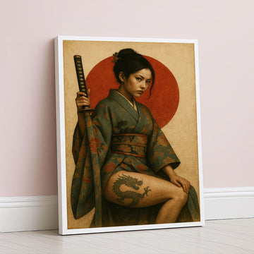 Enchanting Samurai Woman With Dragon Tattoo Canvas Wall Art