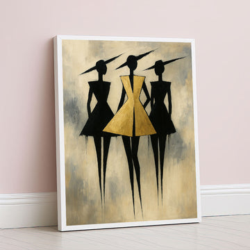 Elegant Silhouetted Women In Gold Attire Canvas Wall Art