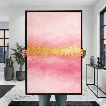 Vibrant Pink And Gold Abstract Canvas Wall Art