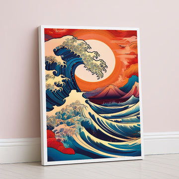 Vibrant Ocean Wave And Fiery Sunset Canvas Wall Art