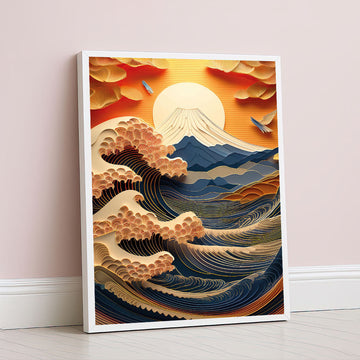 Dramatic Ocean Waves And Sun Over Mountains Canvas Wall Art