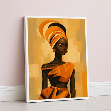 Vibrant African Woman In Orange Headwrap Canvas Wall Art