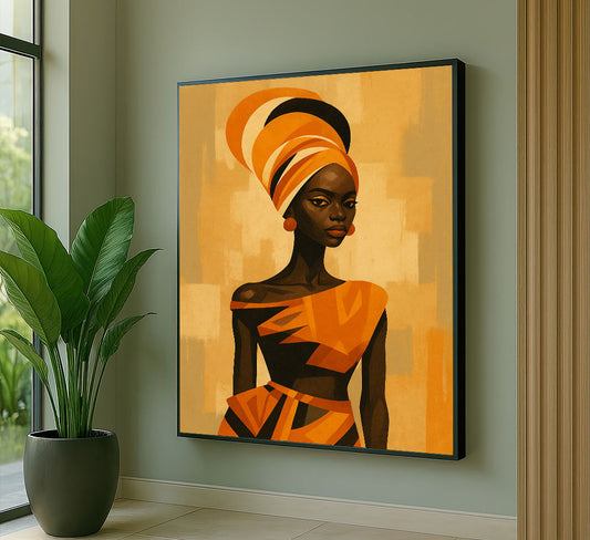 Vibrant African Woman In Orange Headwrap Canvas Wall Art