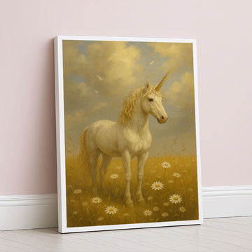 Majestic Unicorn In Golden Field Canvas Wall Art